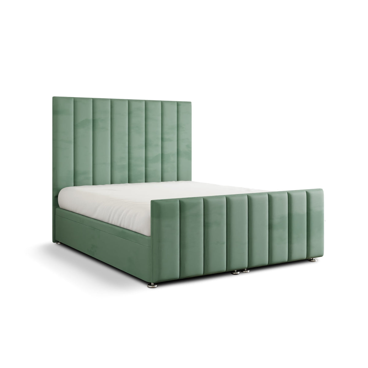 Amelia Lines Ottoman Storage Divan Bed Set With Footboard - Duck Egg Plush
