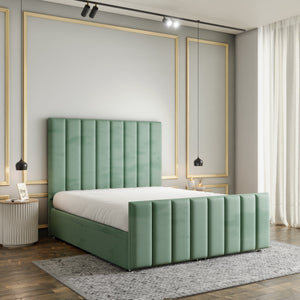 Amelia Lines Ottoman Storage Divan Bed Set With Footboard - Duck Egg Plush