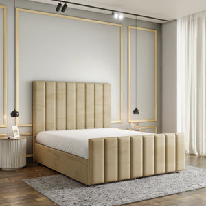 Amelia Lines Ottoman Storage Divan Bed Set With Footboard - Mink Plush