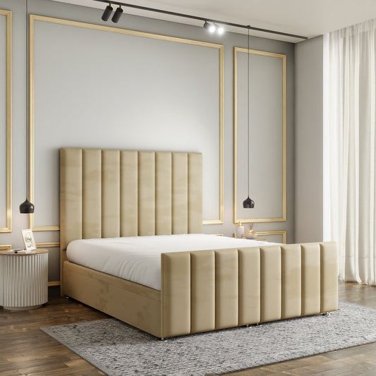 Amelia Lines Ottoman Storage Divan Bed Set With Footboard - Mink Plush