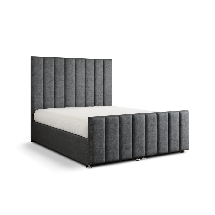 Amelia Lines Ottoman Storage Divan Bed Set With Footboard - Grey Naples