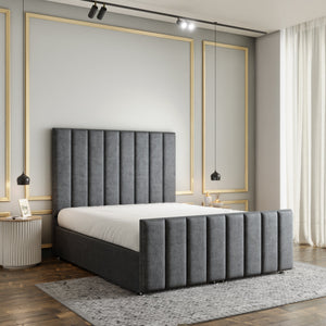 Amelia Lines Ottoman Storage Divan Bed Set With Footboard - Grey Naples