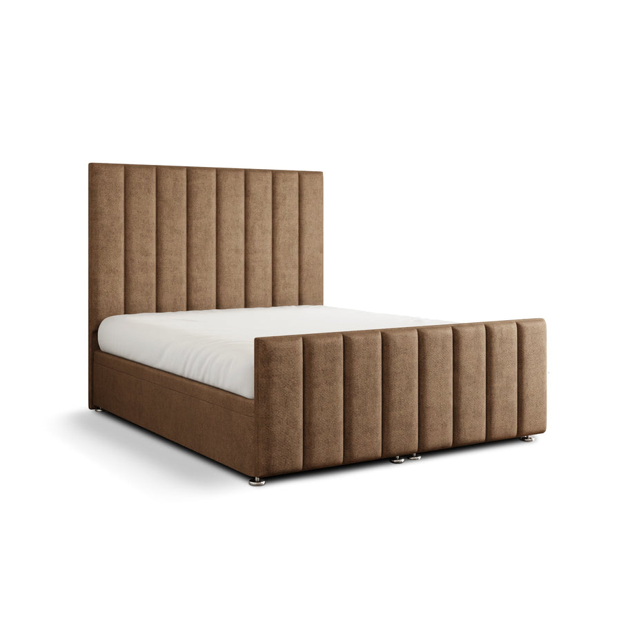 Amelia Lines Ottoman Storage Divan Bed Set With Footboard - Mink Beige Naples