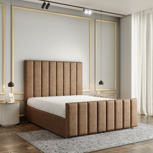 Amelia Lines Ottoman Storage Divan Bed Set With Footboard - Mink Beige Naples