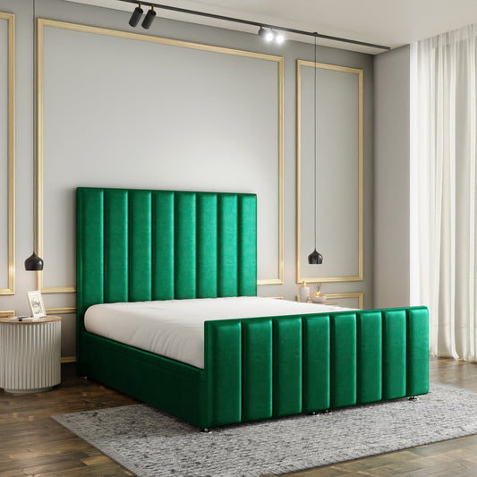 Amelia Lines Ottoman Storage Divan Bed Set With Footboard - Emerald Coniston