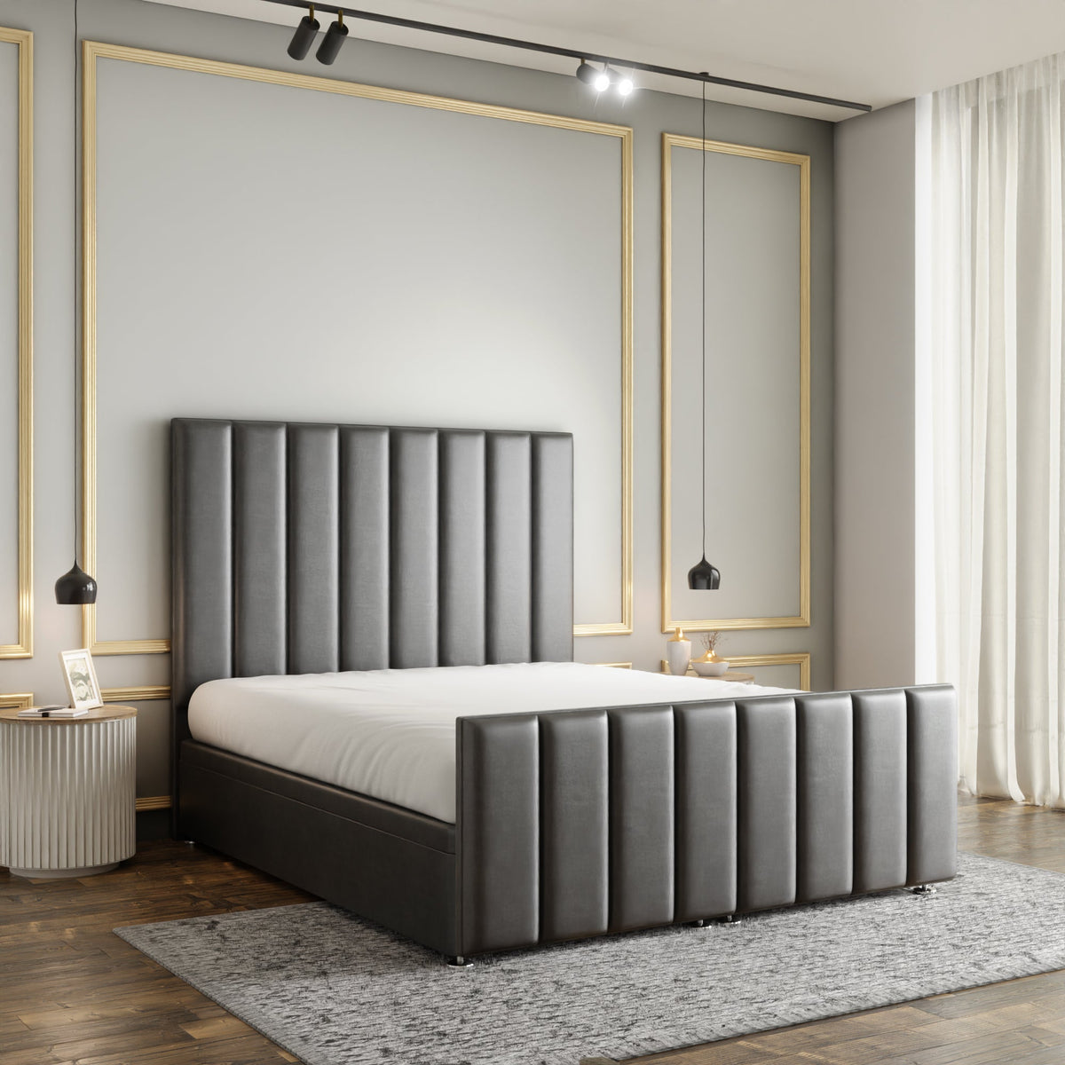 Amelia Lines Ottoman Storage Divan Bed Set With Footboard - Grey Coniston