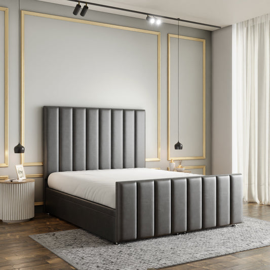 Amelia Lines Ottoman Storage Divan Bed Set With Footboard - Grey Coniston