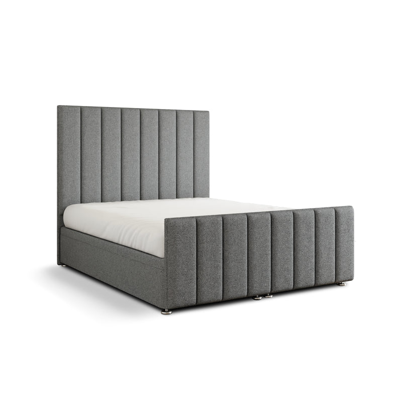 Amelia Lines Ottoman Storage Divan Bed Set With Footboard - Grey Teddy