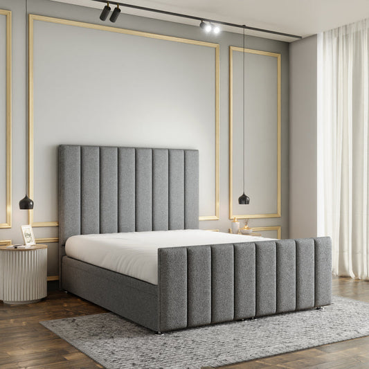 Amelia Lines Ottoman Storage Divan Bed Set With Footboard - Grey Teddy