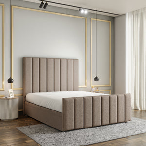 Amelia Lines Ottoman Storage Divan Bed Set With Footboard - Mink Teddy