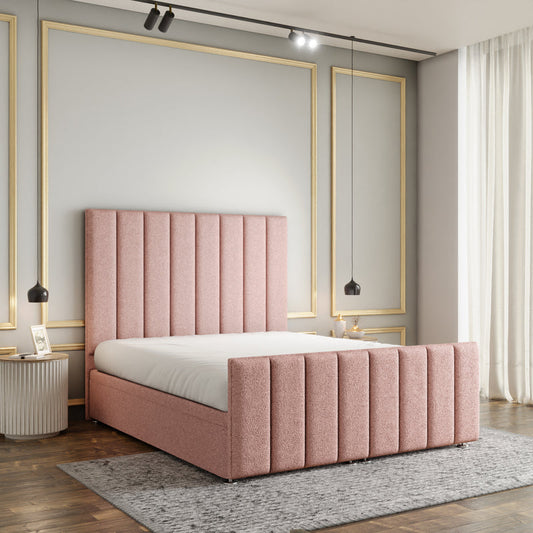 Amelia Lines Ottoman Storage Divan Bed Set With Footboard - Baby Pink Teddy