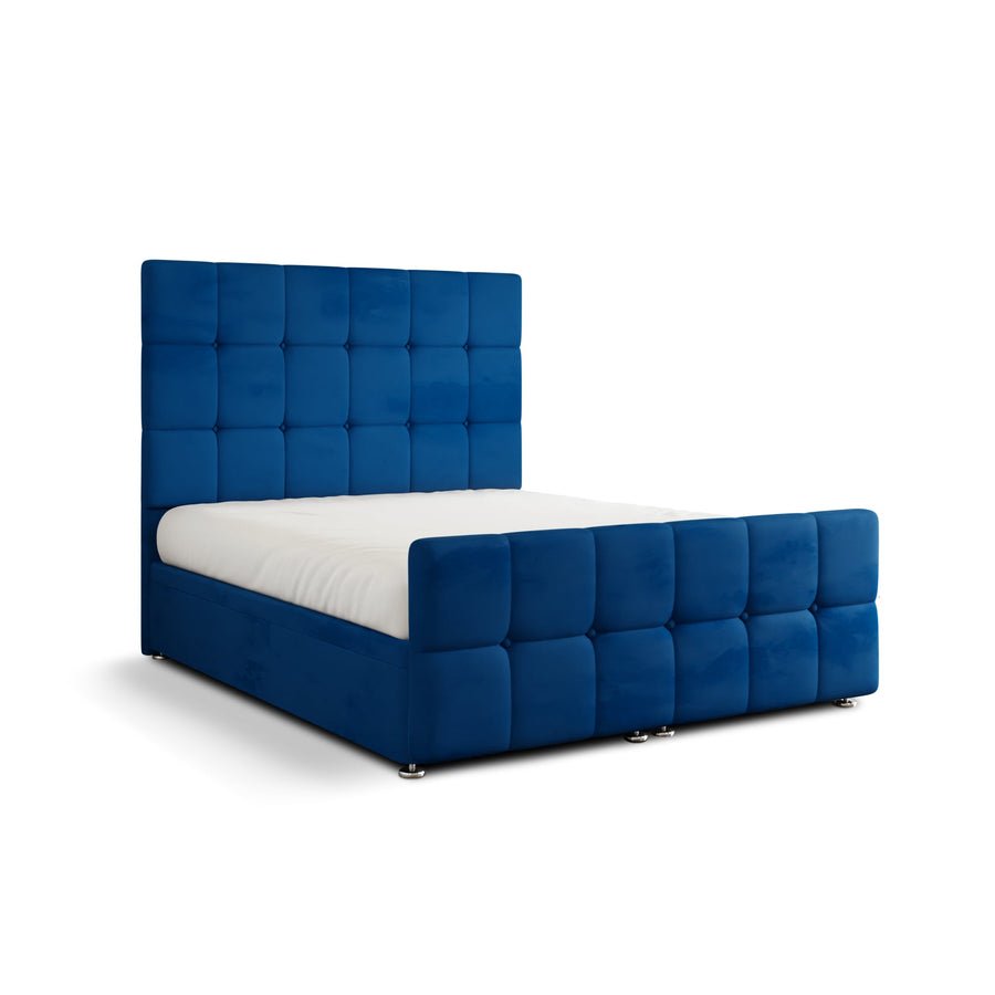 Ayra Cube Ottoman Storage Divan Bed Set With Footboard - Blue Plush