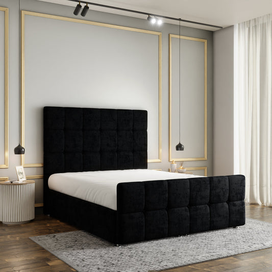 Ayra Cube Ottoman Storage Divan Bed Set With Footboard - Black Naples