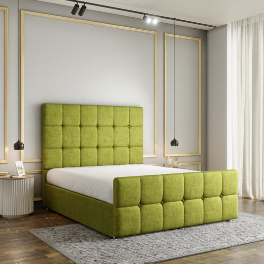 Ayra Cube Ottoman Storage Divan Bed Set With Footboard - Olive Green Naples