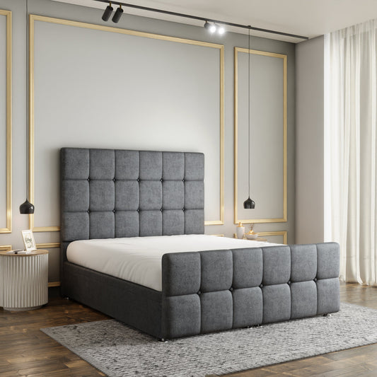 Ayra Cube Ottoman Storage Divan Bed Set With Footboard - Grey Naples