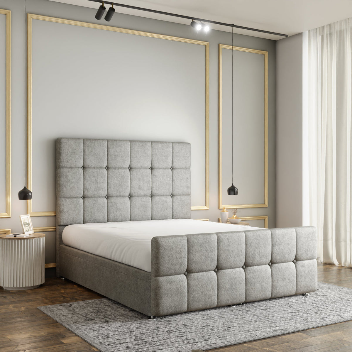 Ayra Cube Ottoman Storage Divan Bed Set With Footboard - Silver Naples