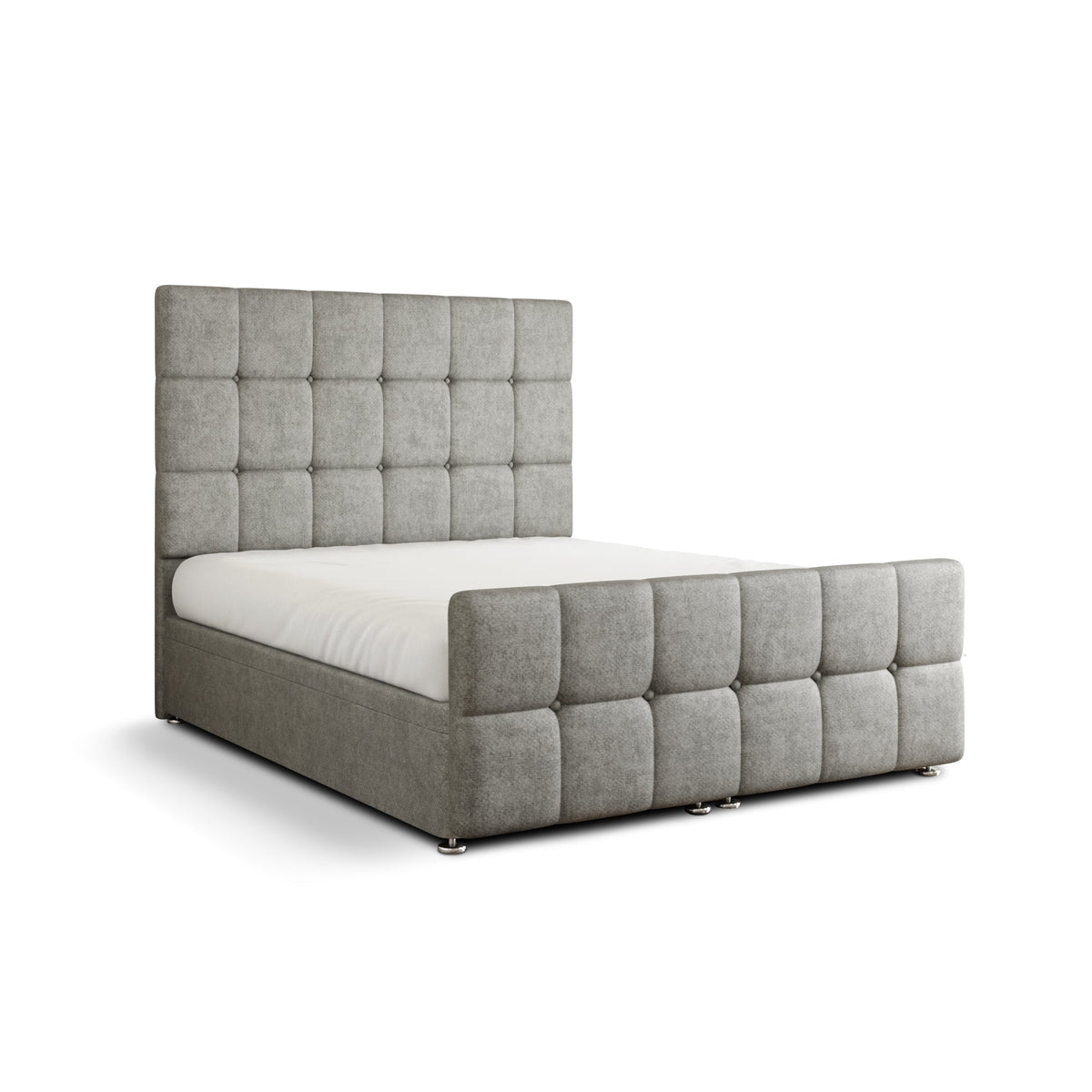 Ayra Cube Ottoman Storage Divan Bed Set With Footboard - Silver Naples