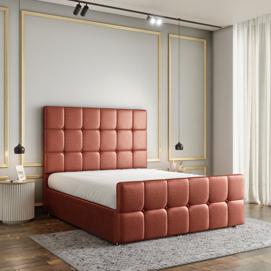 Ayra Cube Ottoman Storage Divan Bed Set With Footboard - Claret Coniston