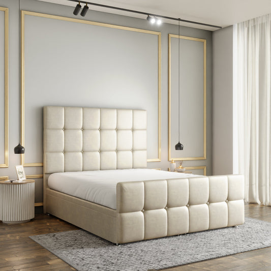Ayra Cube Ottoman Storage Divan Bed Set With Footboard - Cream Coniston