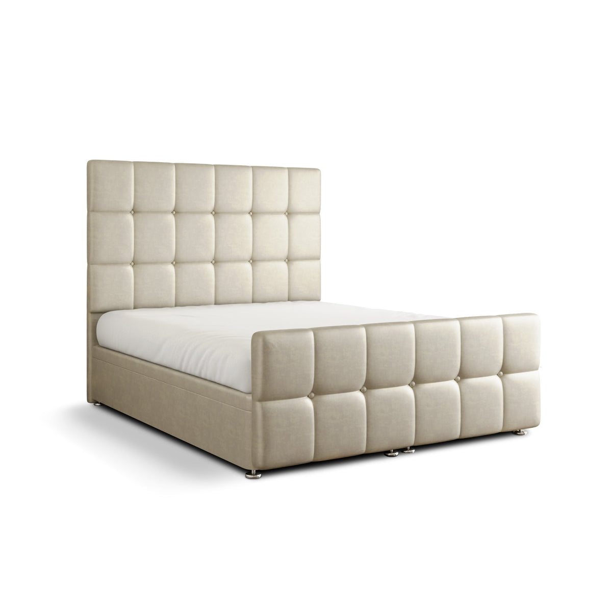 Ayra Cube Ottoman Storage Divan Bed Set With Footboard - Cream Coniston
