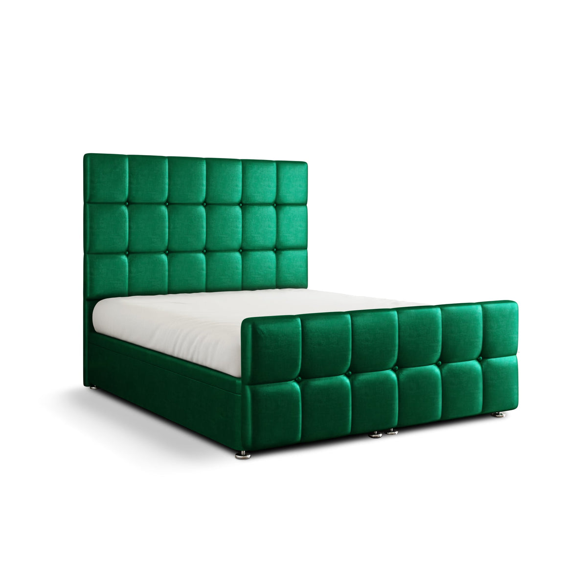 Ayra Cube Ottoman Storage Divan Bed Set With Footboard - Emerald Coniston