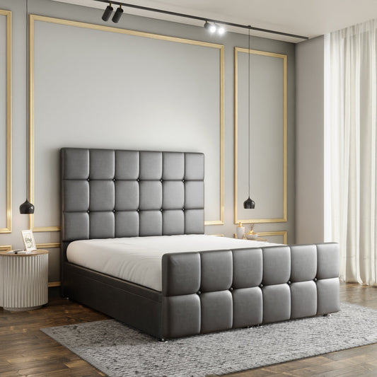 Ayra Cube Ottoman Storage Divan Bed Set With Footboard - Grey Coniston