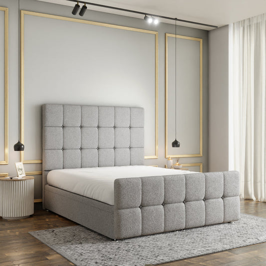 Ayra Cube Ottoman Storage Divan Bed Set With Footboard - Silver Teddy