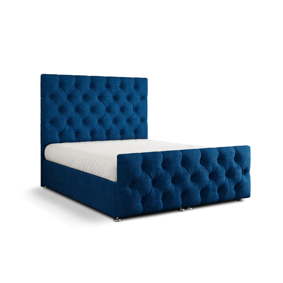 Lara Chesterfield Ottoman Storage Divan Bed Set With Footboard - Blue Naples