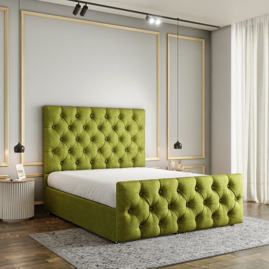 Lara Chesterfield Ottoman Storage Divan Bed Set With Footboard - Olive Green Naples