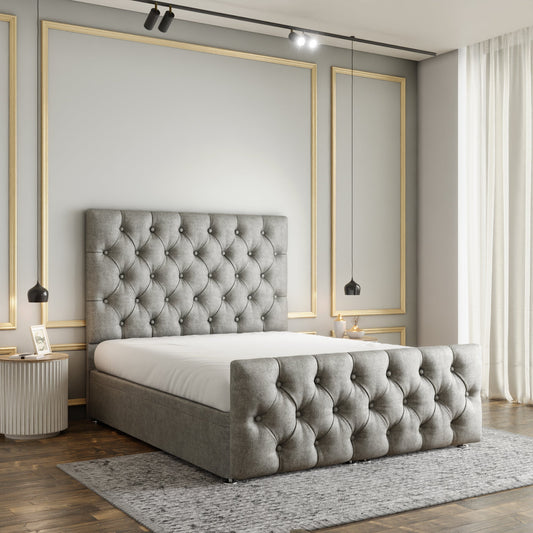 Lara Chesterfield Ottoman Storage Divan Bed Set With Footboard - Silver Naples
