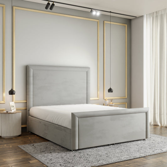 Ivy Bumper Border Ottoman Storage Divan Bed Set With Footboard - Silver Plush
