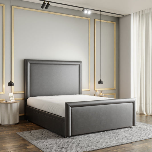 Ivy Bumper Border Ottoman Storage Divan Bed Set With Footboard - Grey Coniston