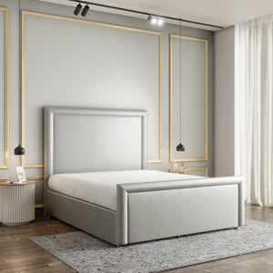 Ivy Bumper Border Ottoman Storage Divan Bed Set With Footboard - Silver Coniston