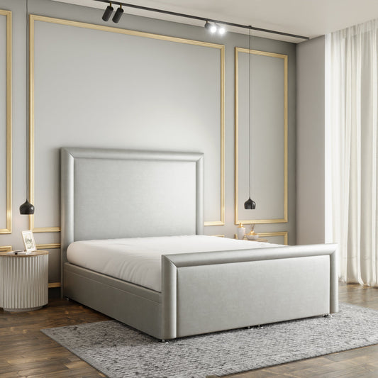 Ivy Bumper Border Ottoman Storage Divan Bed Set With Footboard - Silver Coniston
