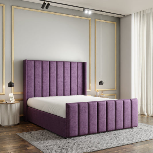 Amelia Lines Wingback Ottoman Storage Divan Bed Set With Footboard - Lilac Naples