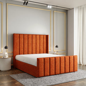 Amelia Lines Wingback Ottoman Storage Divan Bed Set With Footboard - Orange Naples