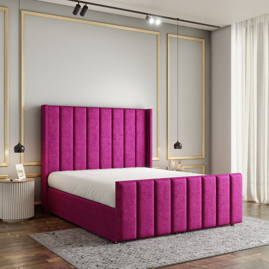 Amelia Lines Wingback Ottoman Storage Divan Bed Set With Footboard - Pink Naples