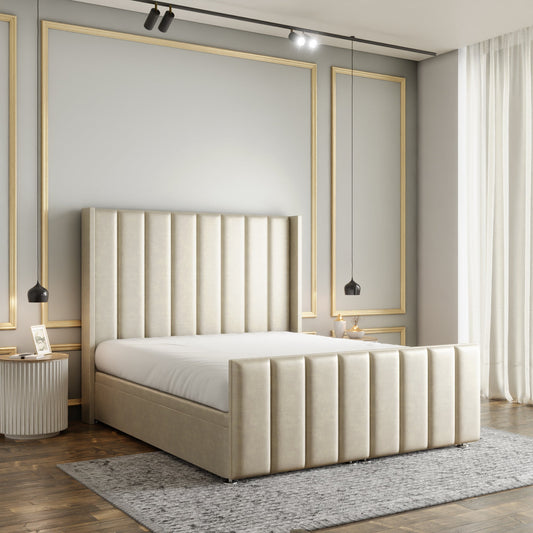 Amelia Lines Wingback Ottoman Storage Divan Bed Set With Footboard - Cream Coniston