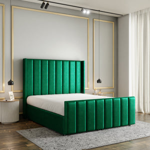 Amelia Lines Wingback Ottoman Storage Divan Bed Set With Footboard - Emerald Coniston