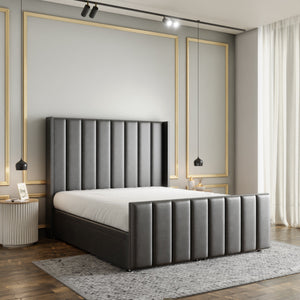 Amelia Lines Wingback Ottoman Storage Divan Bed Set With Footboard - Grey Coniston
