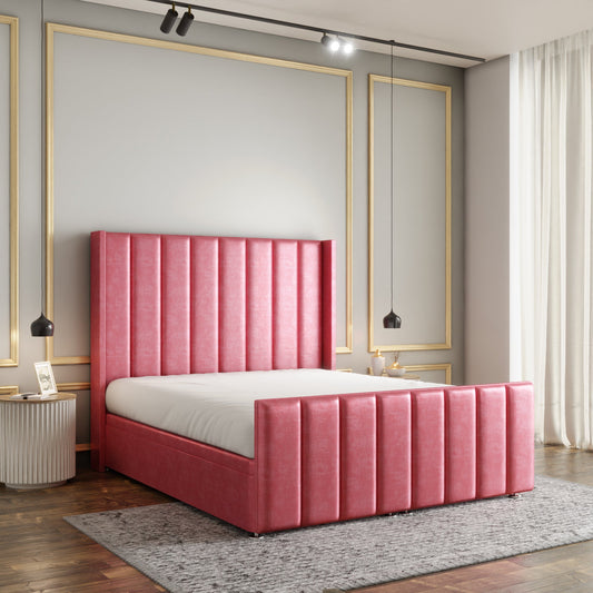 Amelia Lines Wingback Ottoman Storage Divan Bed Set With Footboard - Pink Coniston