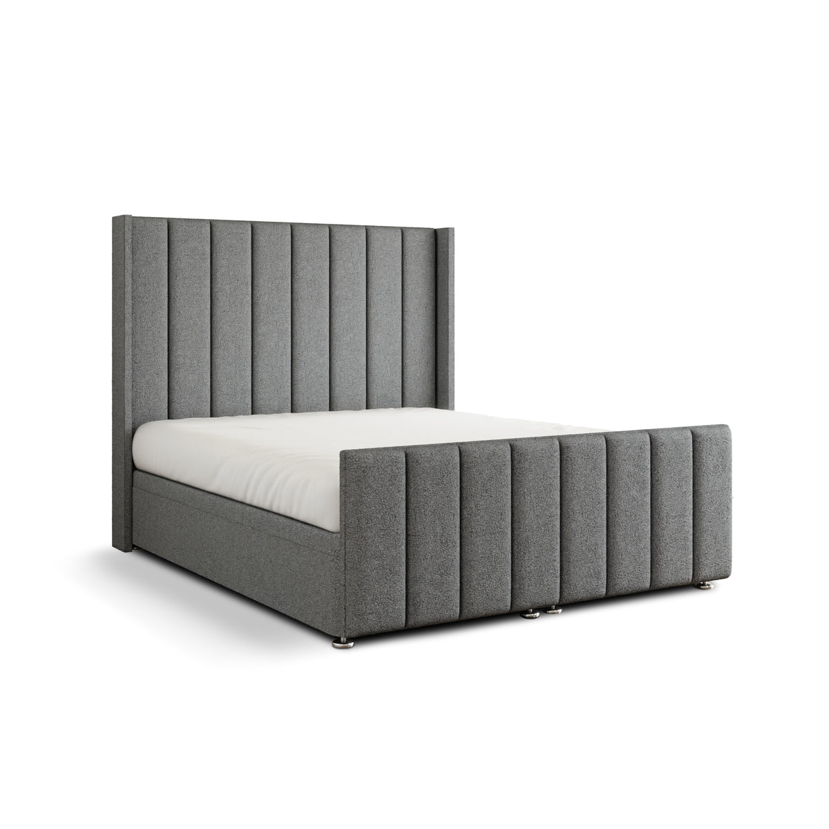 Amelia Lines Wingback Ottoman Storage Divan Bed Set With Footboard - Grey Teddy