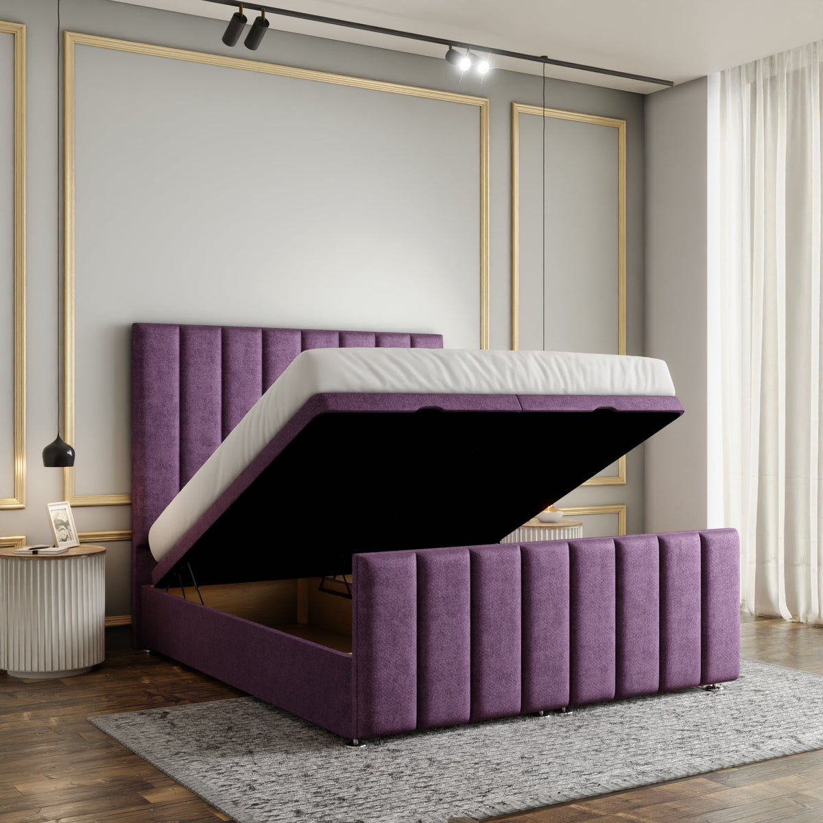 Amelia Lines Ottoman Storage Divan Bed Set With Footboard - Lilac Naples
