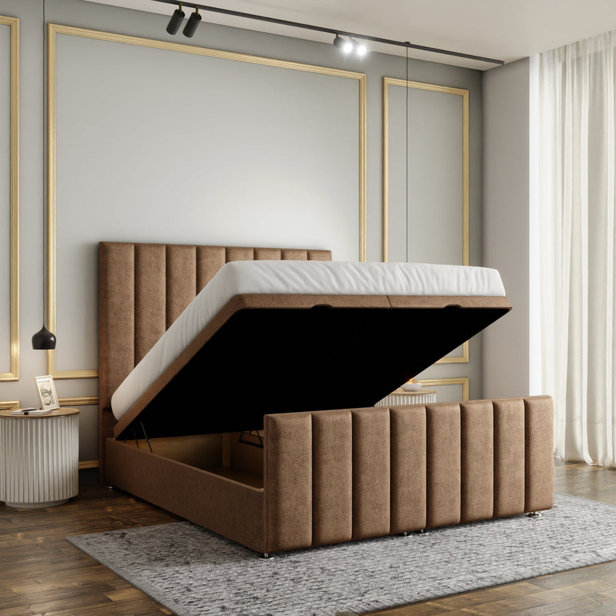 Amelia Lines Ottoman Storage Divan Bed Set With Footboard - Mink Beige Naples