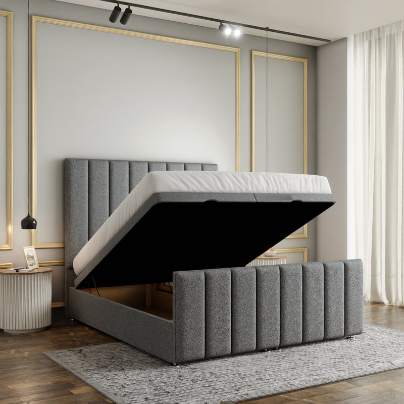 Amelia Lines Ottoman Storage Divan Bed Set With Footboard - Grey Teddy