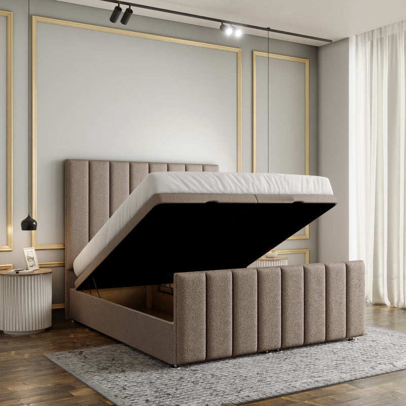 Amelia Lines Ottoman Storage Divan Bed Set With Footboard - Mink Teddy