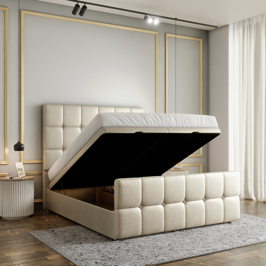 Ayra Cube Ottoman Storage Divan Bed Set With Footboard - Cream Coniston