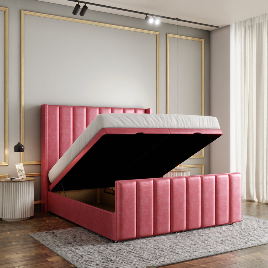 Amelia Lines Wingback Ottoman Storage Divan Bed Set With Footboard - Pink Coniston
