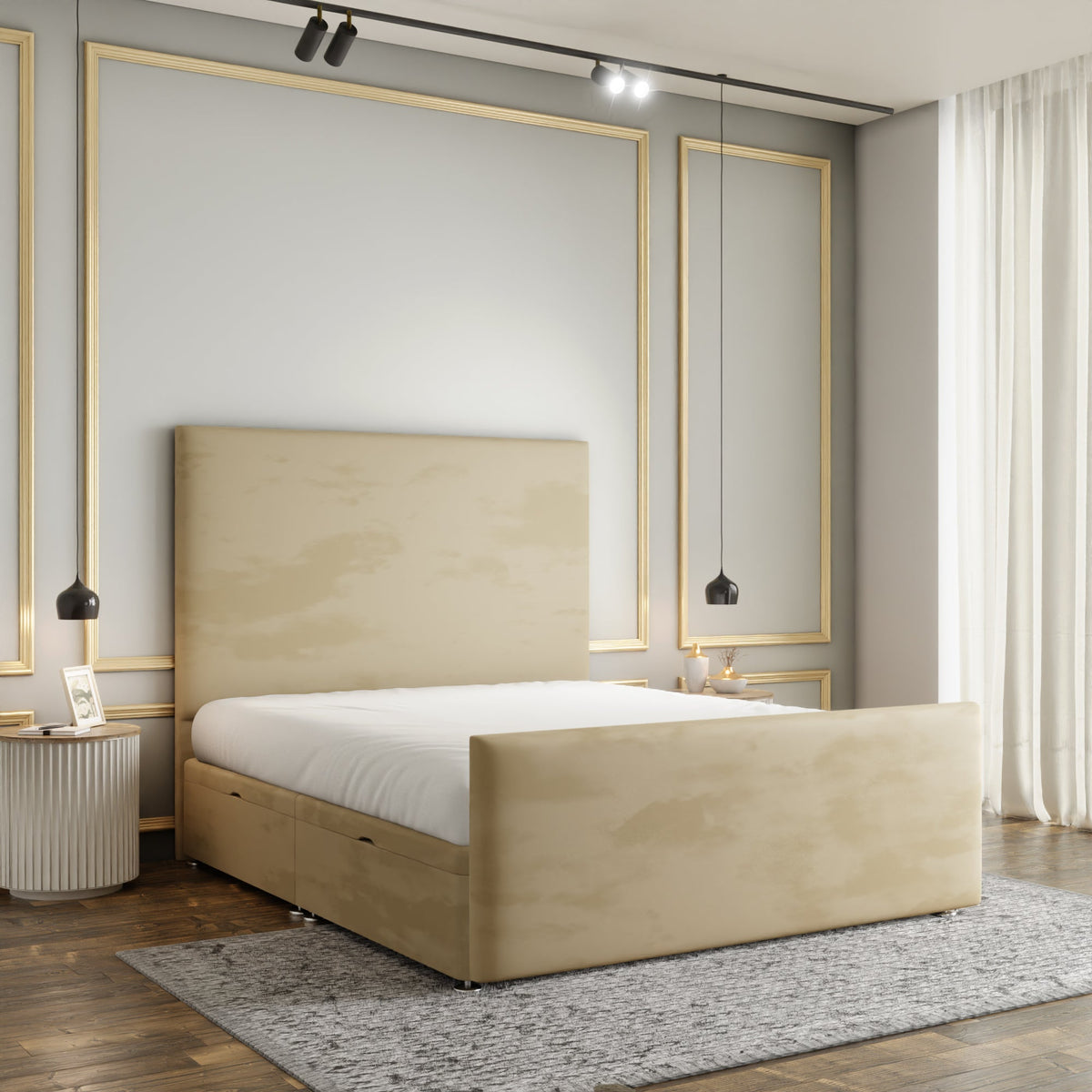 Maya Plain Ottoman Storage Divan Bed Set With Footboard - Mink Plush
