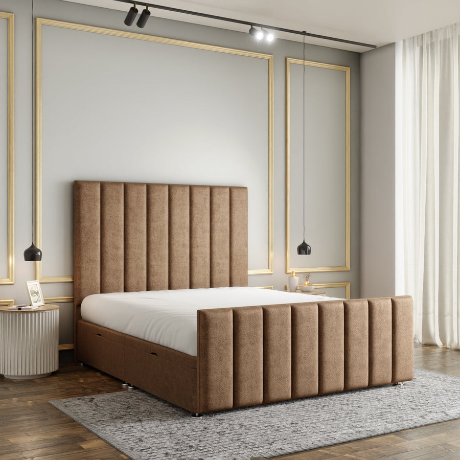 Amelia Lines Ottoman Storage Divan Bed Set With Footboard - Mink Beige Naples